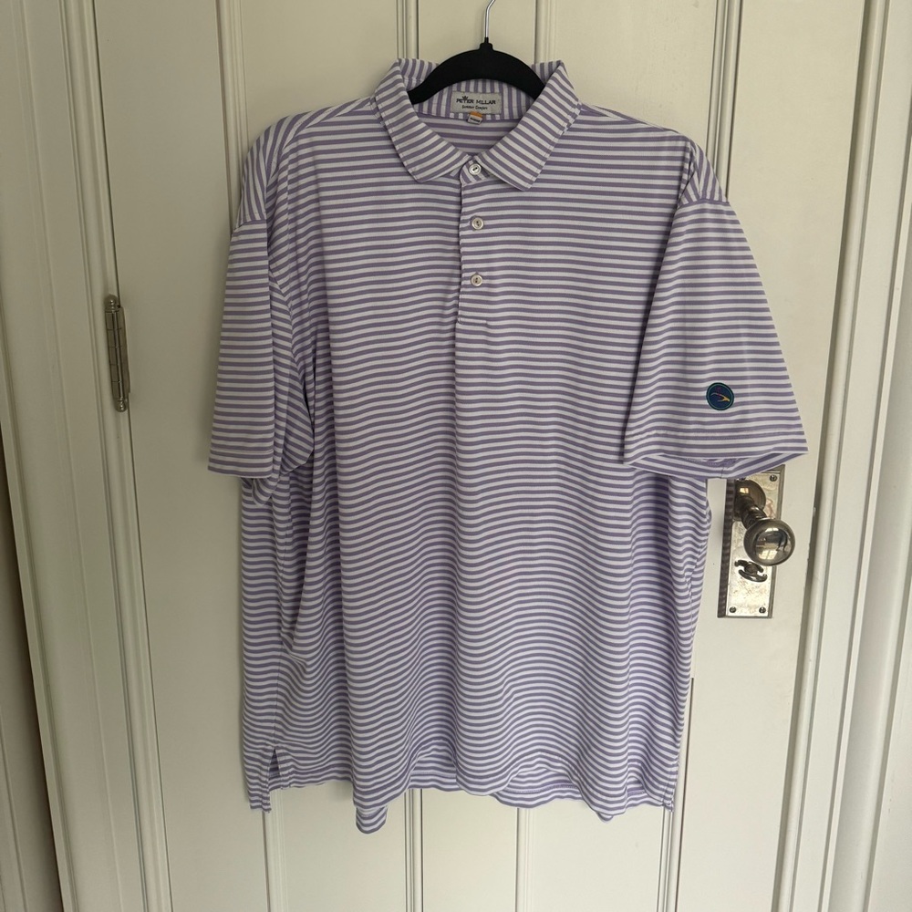 Peter Millar Lavender and White Striped Polo